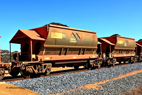 240328 2987
Loaded Koolyanobbing iron ore train 5041 with Mineral Resources Ltd MHPY type iron ore waggons MHPY 00268 and MHPY 00267 built by CSR Yangtze Co China with serial numbers 2014 / 382-268 and 2014 / 382-267 in 2014 as a batch of 382 pairs, these bottom discharge hopper waggons are operated in 'married' pairs. March 28, 2024.
Keywords: MHPY-type;MHPY00268;2014/382-268;MHPY00267;2014/382-267;CSR-Yangtze-Rolling-Stock-Co-China;