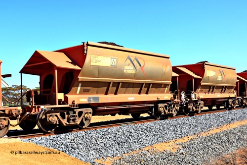 240328 2993
Loaded Koolyanobbing iron ore train 5041 with Mineral Resources Ltd MHPY type iron ore waggons MHPY 00287 and MHPY 00288 built by CSR Yangtze Co China with serial numbers 2014 / 382-287 and 2014 / 382-288 in 2014 as a batch of 382 pairs, these bottom discharge hopper waggons are operated in 'married' pairs. March 28, 2024.
Keywords: MHPY-type;MHPY00287;2014/382-287;MHPY00288;2014/382-288;CSR-Yangtze-Rolling-Stock-Co-China;