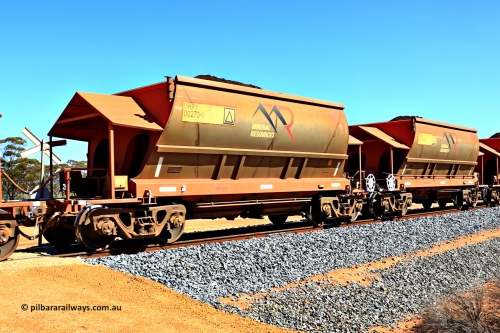 240328 3001
Loaded Koolyanobbing iron ore train 5041 with Mineral Resources Ltd MHPY type iron ore waggons MHPY 00273 and MHPY 00274 built by CSR Yangtze Co China with serial numbers 2014 / 382-273 and 2014 / 382-274 in 2014 as a batch of 382 pairs, these bottom discharge hopper waggons are operated in 'married' pairs. March 28, 2024.
Keywords: MHPY-type;MHPY00273;2014/382-273;MHPY00274;2014/382-274;CSR-Yangtze-Rolling-Stock-Co-China;