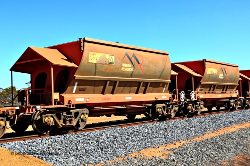 240328 3010
Loaded Koolyanobbing iron ore train 5041 with Mineral Resources Ltd MHPY type iron ore waggons MHPY 00114 and MHPY 00249 built by CSR Yangtze Co China with serial numbers 2014 / 382-114 and 2014 / 382-249 in 2014 as a batch of 382 pairs, these bottom discharge hopper waggons are operated in 'married' pairs. March 28, 2024.
Keywords: MHPY-type;MHPY00114;2014/382-114;MHPY00249;2014/382-249;CSR-Yangtze-Rolling-Stock-Co-China;