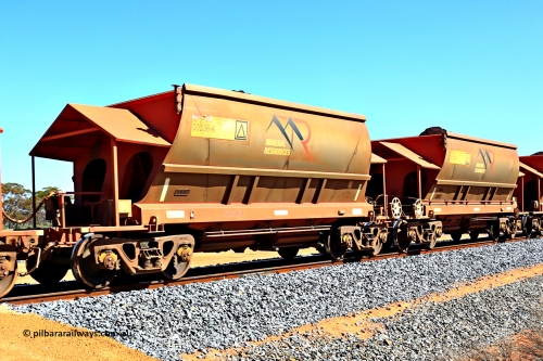 240328 3016
Loaded Koolyanobbing iron ore train 5041 with Mineral Resources Ltd MHPY type iron ore waggons MHPY 00336 and MHPY 00335 built by CSR Yangtze Co China with serial numbers 2014 / 382-336 and 2014 / 382-335 in 2014 as a batch of 382 pairs, these bottom discharge hopper waggons are operated in 'married' pairs. March 28, 2024.
Keywords: MHPY-type;MHPY00336;2014/382-336;MHPY00335;2014/382-335;CSR-Yangtze-Rolling-Stock-Co-China;
