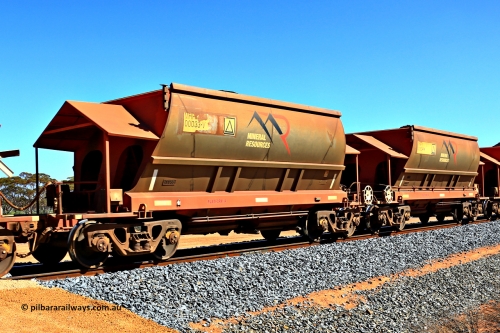 240328 3019
Loaded Koolyanobbing iron ore train 5041 with Mineral Resources Ltd MHPY type iron ore waggons MHPY 00033 and MHPY 00034 built by CSR Yangtze Co China with serial numbers 2014 / 382-33 and 2014 / 382-34 in 2014 as a batch of 382 pairs, these bottom discharge hopper waggons are operated in 'married' pairs. March 28, 2024.
Keywords: MHPY-type;MHPY00033;2014/382-33;MHPY00034;2014/382-34;CSR-Yangtze-Rolling-Stock-Co-China;