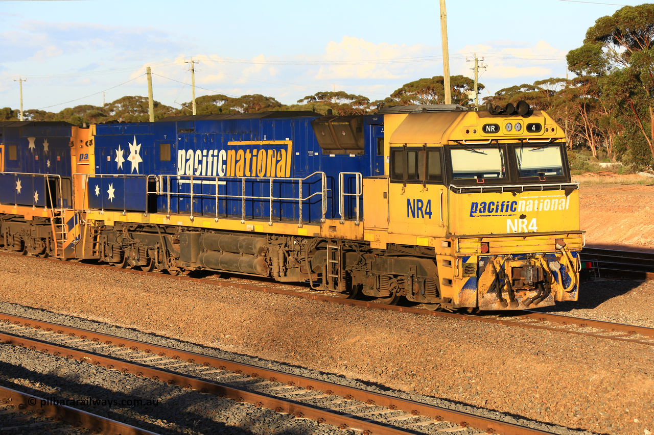 240328 3167
West Kalgoorlie yard and empty Pacific National fuel train 5445 to Esperance waits for departure time with Goninan NSW built GE model Cv40-9i NR class unit NR 4, serial number 7250-11 / 96-206 leading sister loco NR 113 and thirty-one tanks for 705.7 tonnes and 607.4 metres. March 28, 2024.
Keywords: NR-class;NR4;Goninan-NSW;GE;Cv40-9i;7250-11/96-206;