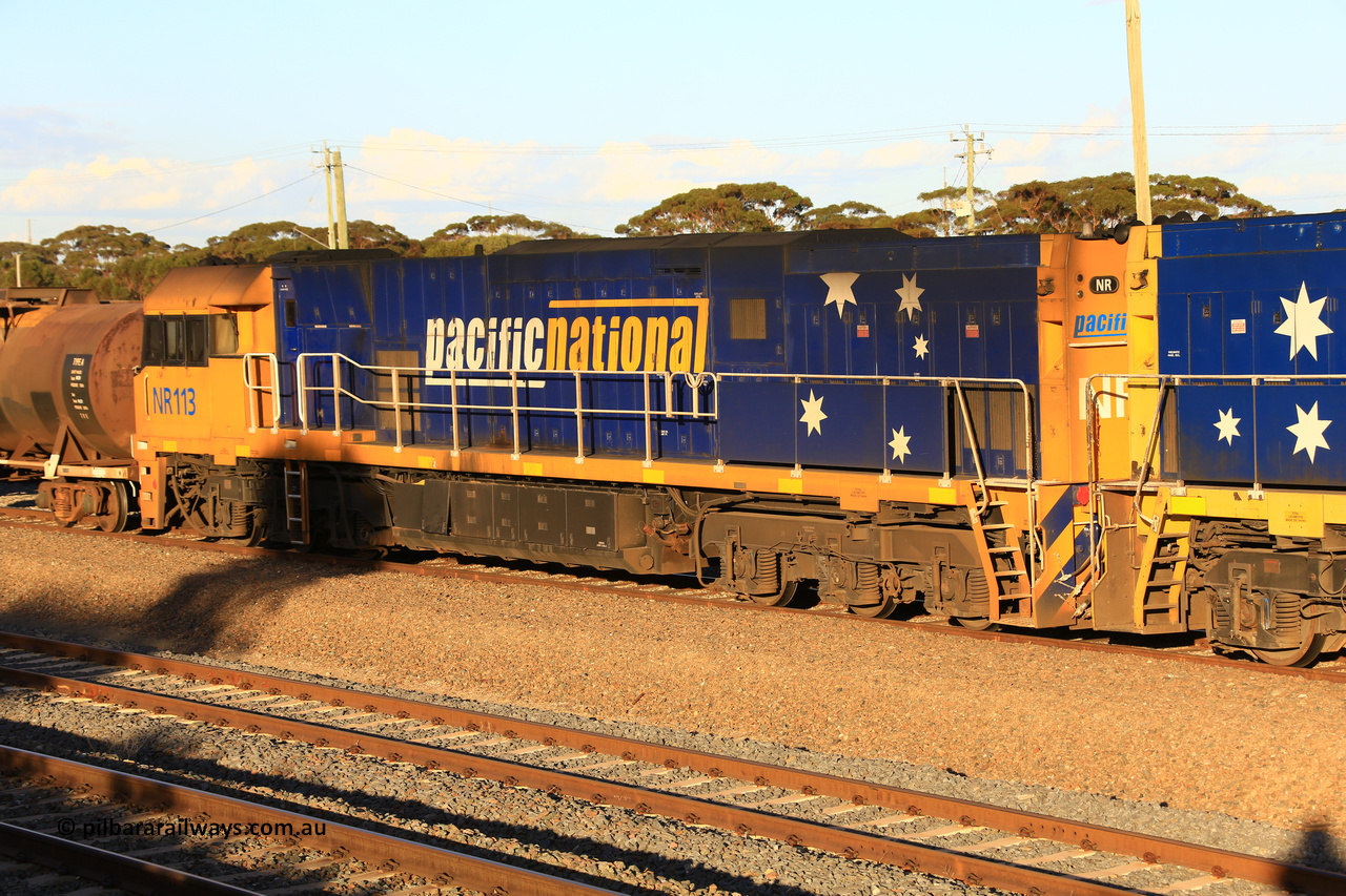 240328 3168
West Kalgoorlie yard and empty Pacific National fuel train 5445 to Esperance waits for departure time with second unit Goninan WA built GE model Cv40-9i NR class unit NR 113, serial number 7250-09 / 97-312 with thirty-one tanks for 705.7 tonnes and 607.4 metres. March 28, 2024.
Keywords: NR-class;NR113;Goninan-WA;GE;Cv40-9i;7250-09/97-312;