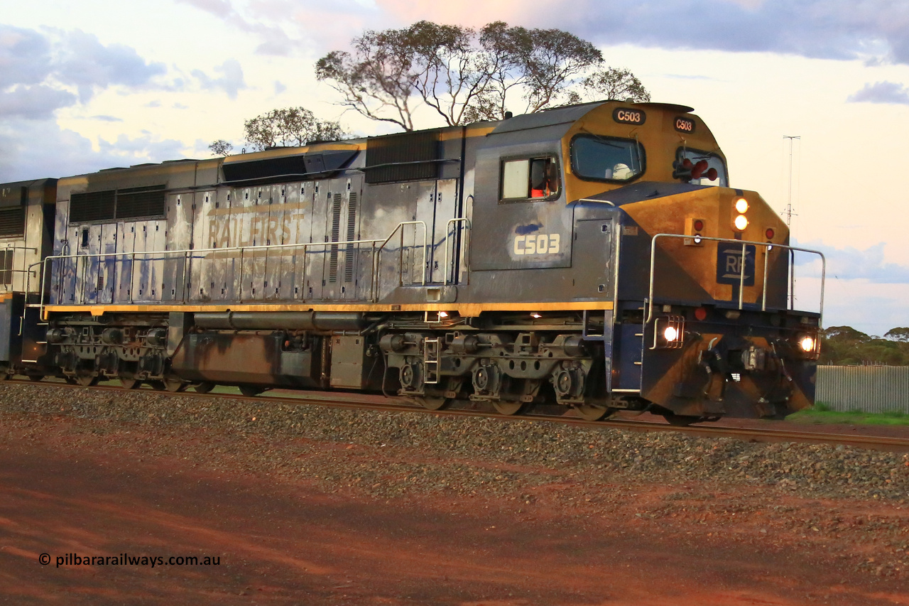 240328 3208
Lamington, on the outskirts of Kalgoorlie, Watco operated 5472 nickel train from Leonora powered by Railfirst lease locomotives, a former V/Line C class, C 503 a Clyde Engineering EMD model GT26C with serial number 76-826. March 28, 2024.
Keywords: C-class;C503;Clyde-Engineering-Rosewater-SA;EMD;GT26C;76-826;