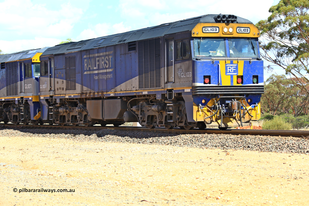 240328 3100
Hampton Ballast Siding, Watco's 5WS4 loaded acid transfer train lead by Rai First lease GL locomotive GL 103, a Goninan / GE rebuild CM30-Mmi model of an old ALCo 442 class locomotive with new serial number 84040-06 / 03-335. March 28, 2024.
Keywords: GL-class;GL103;Goninan-NSW;GE;CM30-Mmi;84040-06/03-335;