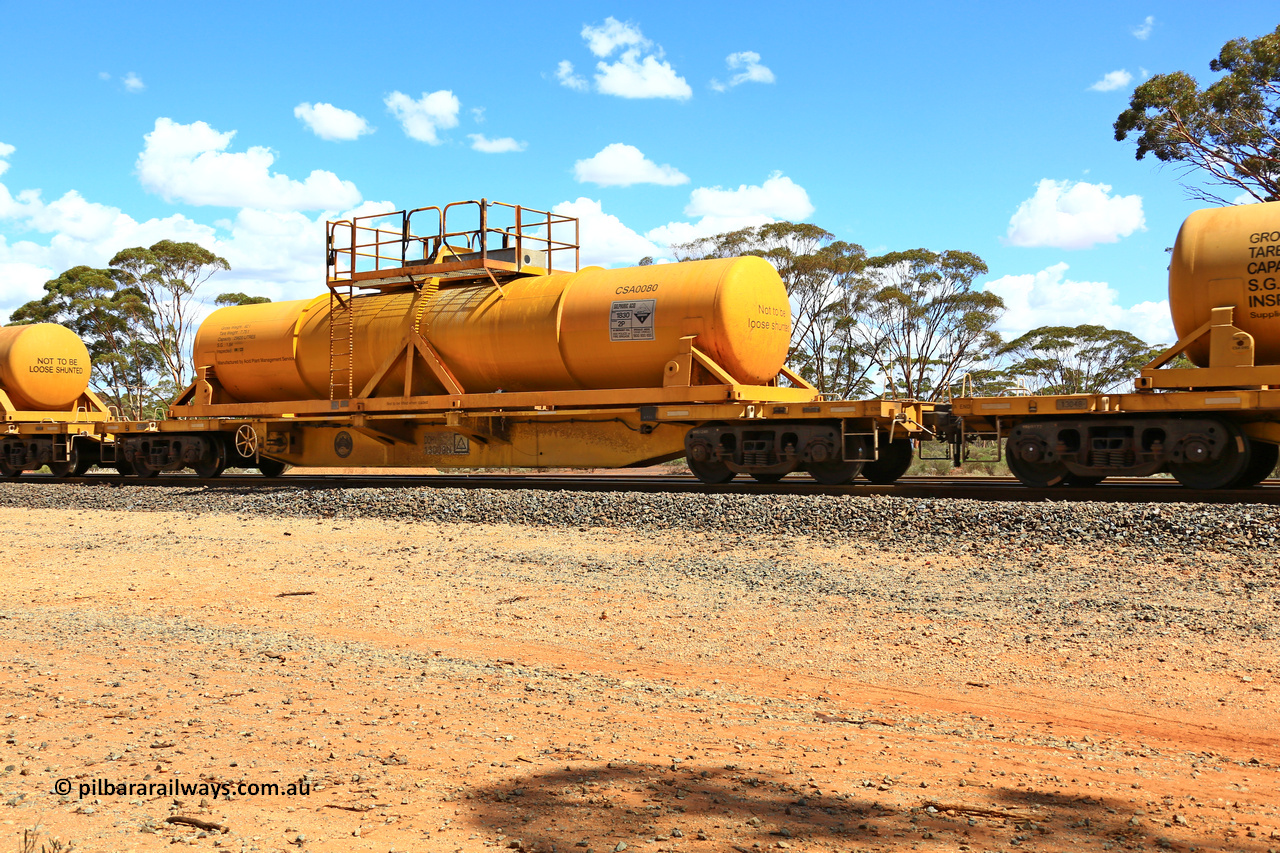 240328 3108
Hampton Ballast Siding, Watco's 5WS4 loaded acid transfer train with 57' DQHY type flat waggon built by CRRC, China in 2022 as a batch of sixty for Watco to carry the CSA acid tanks, DQHY 13009 with CSA 0080 acid tank. March 28, 2024.
Keywords: DQHY-type;DQHY13009;CRRC-China;