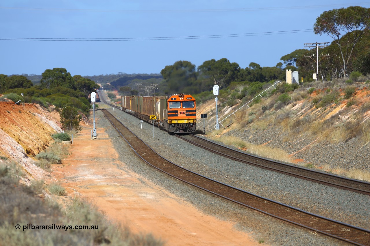 161112 2975
Binduli, loaded Malcolm sulphur train 6029 runs through the dip behind Clyde Engineering built EMD model GT46C Q class unit Q 4009, (originally Q 309) serial 97-1462 as it passes signals 4 and 6 on approach to West Kalgoorlie.
Keywords: Q-class;Q4009;Clyde-Engineering-Forrestfield-WA;EMD;GT46C;97-1461;Q309;
