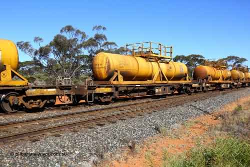 161112 3450
Binduli, loaded Hampton acid train 7406 with AQHY 30089 with sulphuric acid tank CSA 0085, originally built by the WAGR Midland Workshops in 1964/66 as a WF type flat waggon, then in 1997, following several recodes and modifications, was one of seventy five waggons converted to the WQH type to carry CSA sulphuric acid tanks between Hampton/Kalgoorlie and Perth/Kwinana. CSA 0085 was built by Acid Plant Management Services, WA.
Keywords: AQHY-type;AQHY30089;WAGR-Midland-WS;WF-type;WFDY-type;WFDF-type;RFDF-type;WQH-type;