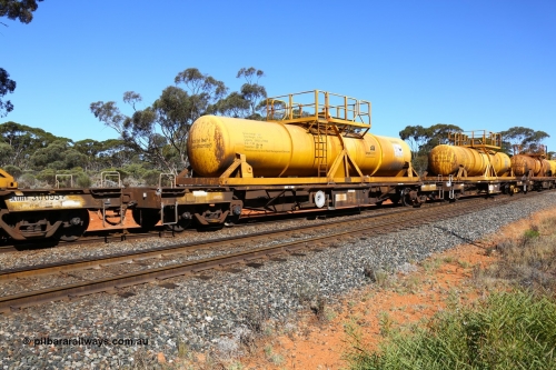 161112 3453
Binduli, loaded Hampton acid train 7406 with AQHY 30076 with sulphuric acid tank CSA 0076, originally built by the WAGR Midland Workshops in 1964/66 as a WF type flat waggon, then in 1997, following several recodes and modifications, was one of seventy five waggons converted to the WQH type to carry CSA sulphuric acid tanks between Hampton/Kalgoorlie and Perth/Kwinana. CSA 0076 was built by Acid Plant Management Services, WA.
Keywords: AQHY-type;AQHY30076;WAGR-Midland-WS;WF-type;WFDY-type;WFDF-type;WQH-type;