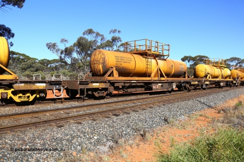 161112 3455
Binduli, loaded Hampton acid train 7406 with AQHY 30082 with sulphuric acid tank CSA 0112, originally built by the WAGR Midland Workshops in 1964/66 as a WF type flat waggon, then in 1997, following several recodes and modifications, was one of seventy five waggons converted to the WQH type to carry CSA sulphuric acid tanks between Hampton/Kalgoorlie and Perth/Kwinana. CSA 0112 was built by VCare Engineering, India for Access Petrotec & Mining Solutions.
Keywords: AQHY-type;AQHY30082;WAGR-Midland-WS;WF-type;WFP-type;WFDY-type;WFDF-type;RFDF-type;WQH-type;
