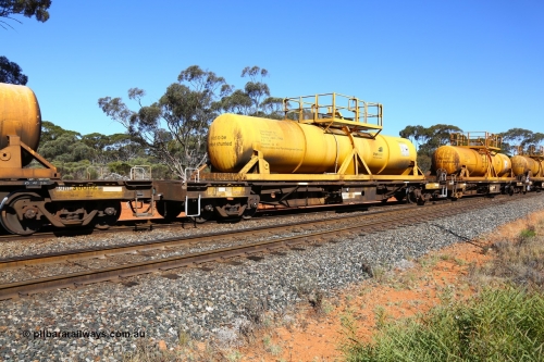 161112 3456
Binduli, loaded Hampton acid train 7406 with AQHY 30045 with sulphuric acid tank CSA 0078, originally built by the WAGR Midland Workshops in 1964/66 as a WF type flat waggon, then in 1997, following several recodes and modifications, was one of seventy five waggons converted to the WQH type to carry CSA sulphuric acid tanks between Hampton/Kalgoorlie and Perth/Kwinana. CSA 0078 was built by Acid Plant Management Services, WA.
Keywords: AQHY-type;AQHY30045;WAGR-Midland-WS;WF-type;WFDY-type;WFDF-type;RFDF-type;WQH-type;