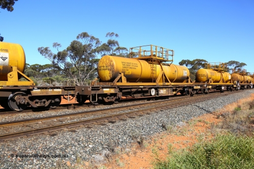 161112 3461
Binduli, loaded Hampton acid train 7406 with AQHY 30034 with sulphuric acid tank CSA 0136, originally built by the WAGR Midland Workshops in 1964/66 as a WF type flat waggon, then in 1997, following several recodes and modifications, was one of seventy five waggons converted to the WQH type to carry CSA sulphuric acid tanks between Hampton/Kalgoorlie and Perth/Kwinana. CSA 0136 was built by VCare Engineering, India for Access Petrotec & Mining Solutions.
Keywords: AQHY-type;AQHY30034;WAGR-Midland-WS;WF-type;WFDY-type;WFDF-type;RFDF-type;WQH-type;
