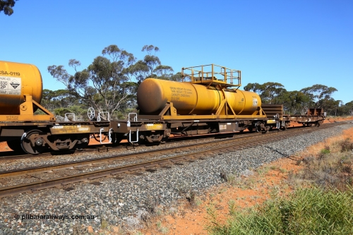 161112 3468
Binduli, loaded Hampton acid train 7406 with AQHY 30062 with sulphuric acid tank CSA 0123, originally built by the WAGR Midland Workshops in 1964/66 as a WF type flat waggon, then in 1997, following several recodes and modifications, was one of seventy five waggons converted to the WQH type to carry CSA sulphuric acid tanks between Hampton/Kalgoorlie and Perth/Kwinana. CSA 0123 was built by VCare Engineering, India for Access Petrotec & Mining Solutions.
Keywords: AQHY-type;AQHY30062;WAGR-Midland-WS;WF-type;WFDY-type;WFDF-type;RFDF-type;WQH-type;