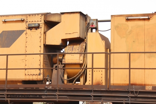 160409 IMG 7165
Parkeston, Aurizon rail grinder MMY type MMY 034, built in the USA by Loram as RG331 ~2004, imported into Australia by Queensland Rail, now Aurizon, in April 2009, detail picture. Peter Donaghy image.
Keywords: Peter-D-Image;MMY-type;MMY034;Loram-USA;RG331;rail-grinder;detail-image;