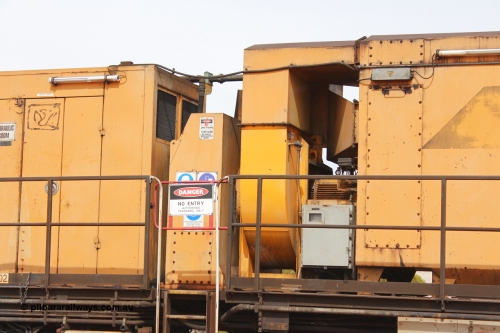 160409 IMG 7167
Parkeston, Aurizon rail grinder MMY type MMY 034, built in the USA by Loram as RG331 ~2004, imported into Australia by Queensland Rail, now Aurizon, in April 2009, detail picture. Peter Donaghy image.
Keywords: Peter-D-Image;MMY-type;MMY034;Loram-USA;RG331;rail-grinder;detail-image;