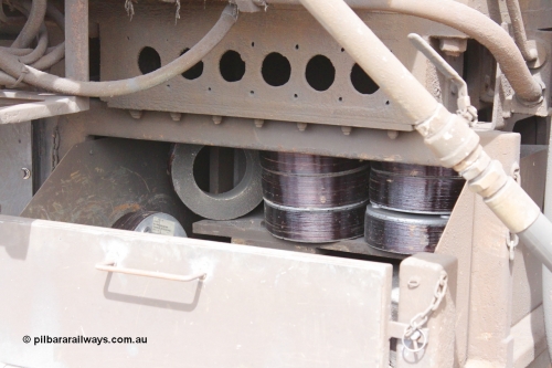 160409 IMG 7273
Parkeston, Aurizon rail grinder MMY type MMY 034, built in the USA by Loram as RG331 ~2004, imported into Australia by Queensland Rail, now Aurizon, in April 2009, detail picture. Peter Donaghy image.
Keywords: Peter-D-Image;MMY-type;MMY034;Loram-USA;RG331;rail-grinder;detail-image;