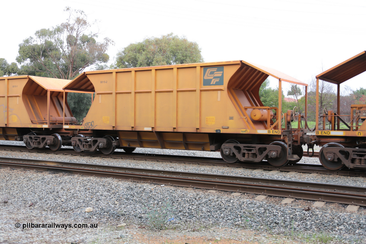 140601 4450
Woodbridge, empty Carina bound iron ore train #1035, CFCLA leased CHEY type waggon CHEY 8015-1 part of a pair of 120 sets built by Bluebird Rail Operations SA in 2011-12. 1st June 2014.
Keywords: CHEY-type;CHEY8015;Bluebird-Rail-Operations-SA;2011/120-15;