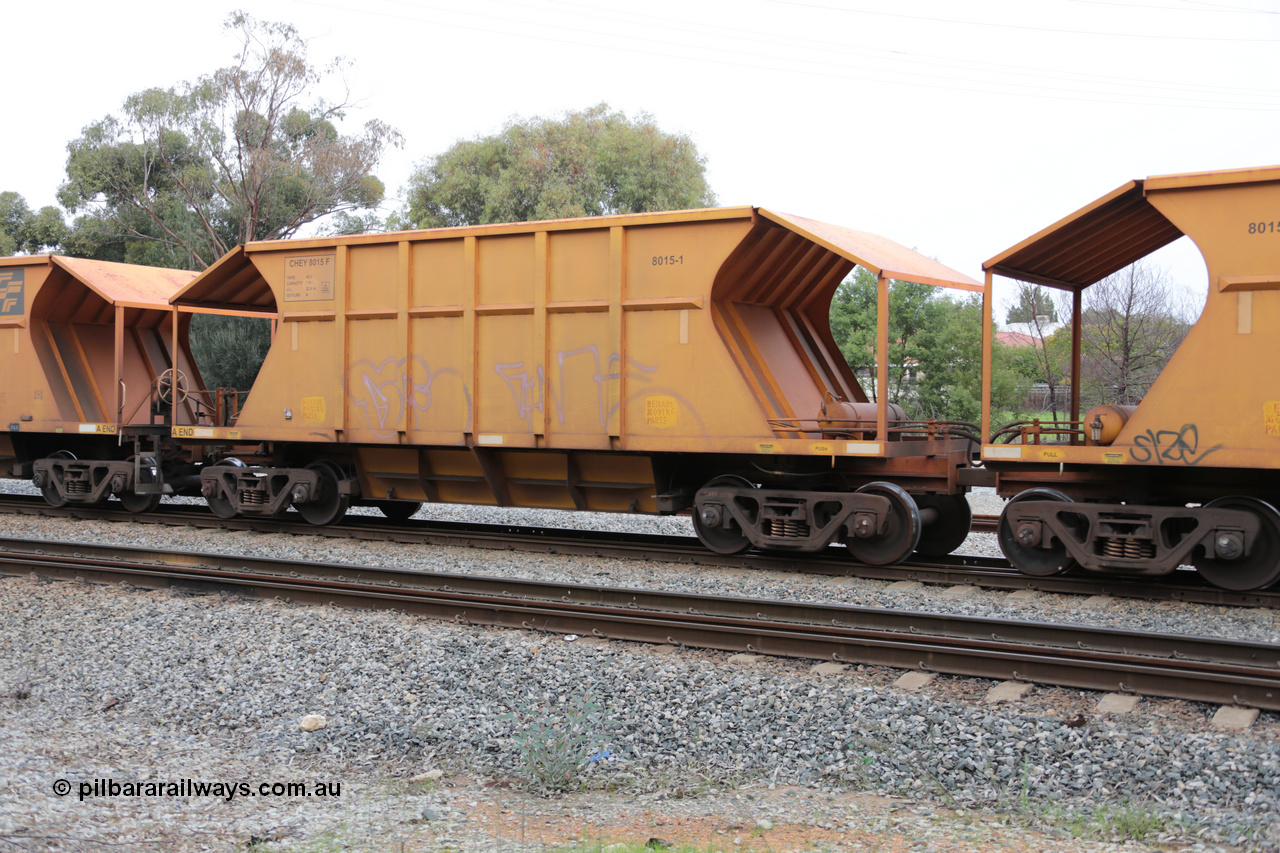 140601 4451
Woodbridge, empty Carina bound iron ore train #1035, CFCLA leased CHEY type waggon CHEY 8015-2 part of a pair of 120 sets built by Bluebird Rail Operations SA in 2011-12. 1st June 2014.
Keywords: CHEY-type;CHEY8015;Bluebird-Rail-Operations-SA;2011/120-15;