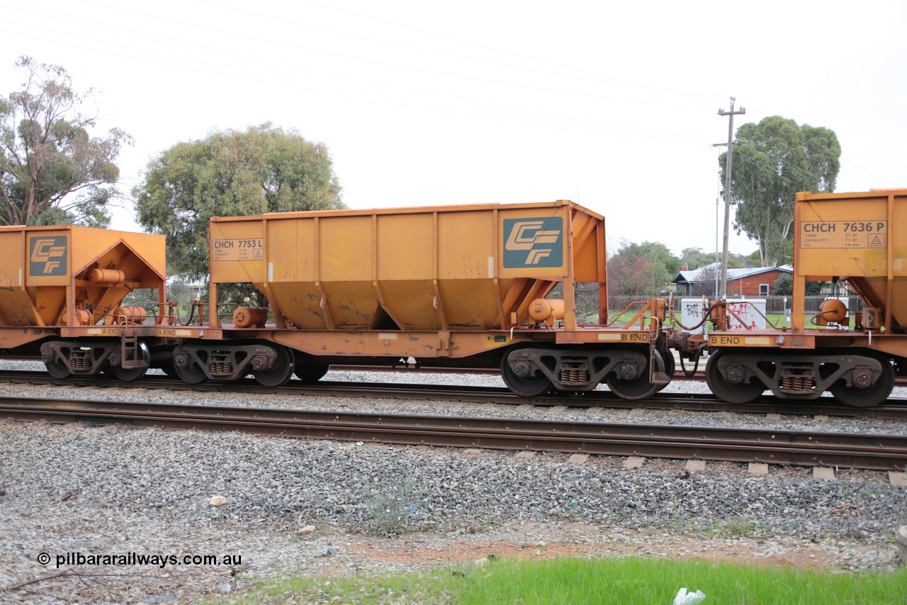140601 4466
Woodbridge, empty Carina bound iron ore train #1035, CFCLA leased CHCH type waggon CHCH 7753 these waggons were rebuilt between 2010 and 2012 by Bluebird Rail Operations SA from former Goldsworthy Mining hopper waggons originally built by Tomlinson WA and Scotts of Ipswich Qld back in the 60's to early 80's. 1st June 2014.
Keywords: CHCH-type;CHCH7753;Bluebird-Rail-Operations-SA;2010/201-153;