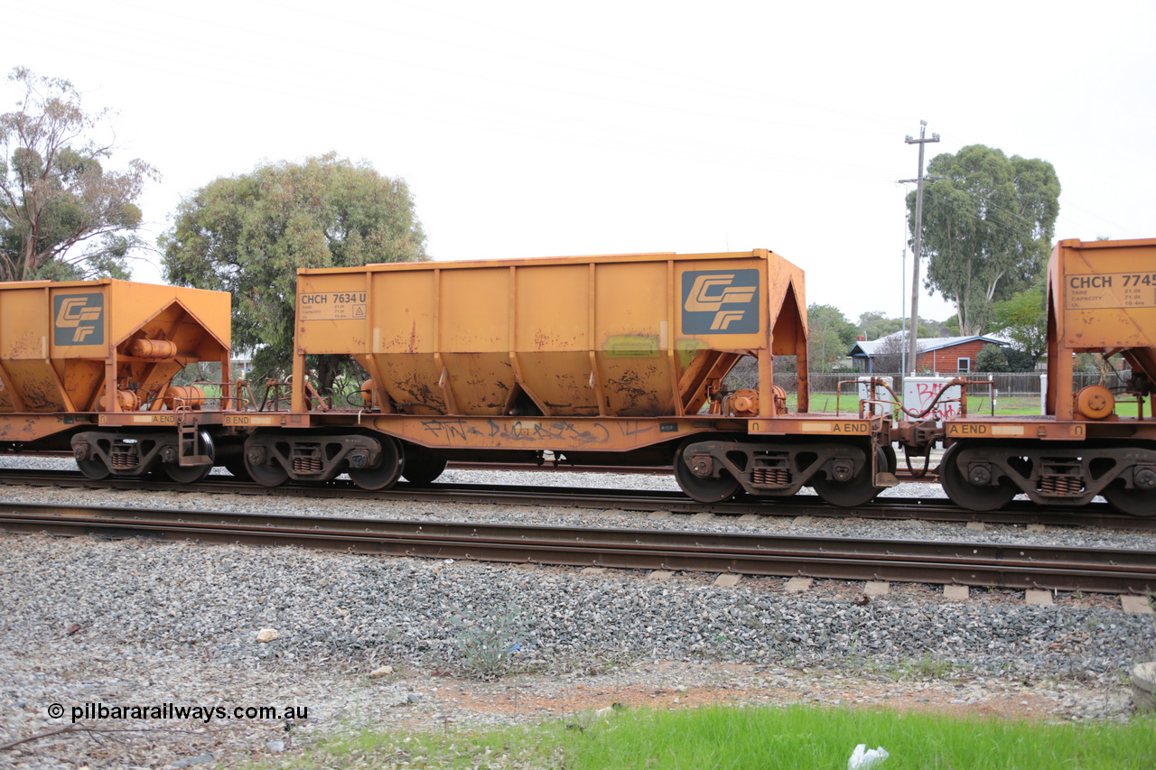 140601 4469
Woodbridge, empty Carina bound iron ore train #1035, CFCLA leased CHCH type waggon CHCH 7634 these waggons were rebuilt between 2010 and 2012 by Bluebird Rail Operations SA from former Goldsworthy Mining hopper waggons originally built by Tomlinson WA and Scotts of Ipswich Qld back in the 60's to early 80's. 1st June 2014.
Keywords: CHCH-type;CHCH7634;Bluebird-Rail-Operations-SA;2010/201-34;