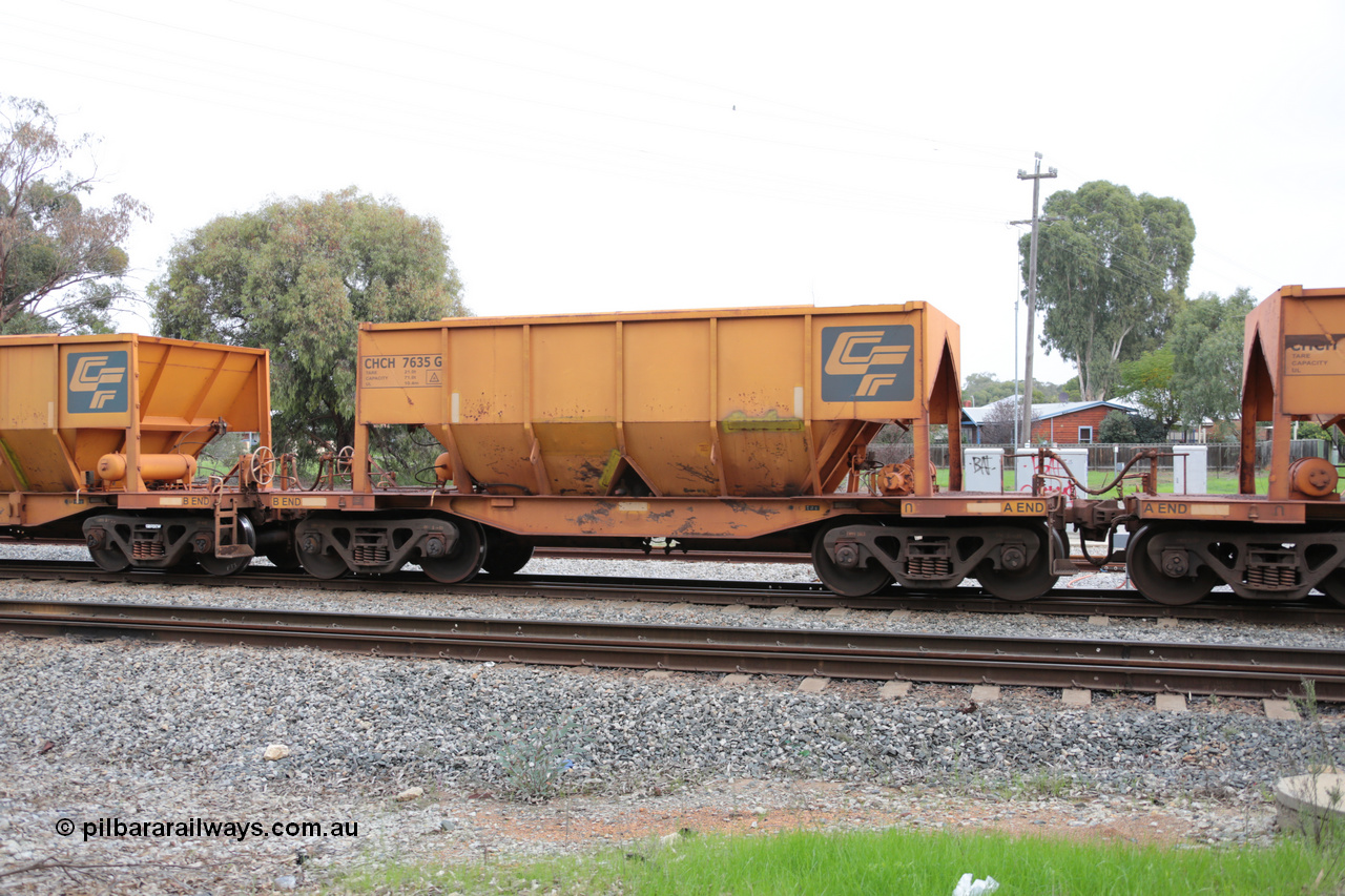 140601 4476
Woodbridge, empty Carina bound iron ore train #1035, CFCLA leased CHCH type waggon CHCH 7635 these waggons were rebuilt between 2010 and 2012 by Bluebird Rail Operations SA from former Goldsworthy Mining hopper waggons originally built by Tomlinson WA and Scotts of Ipswich Qld back in the 60's to early 80's. 1st June 2014.
Keywords: CHCH-type;CHCH7635;Bluebird-Rail-Operations-SA;2010/201-35;