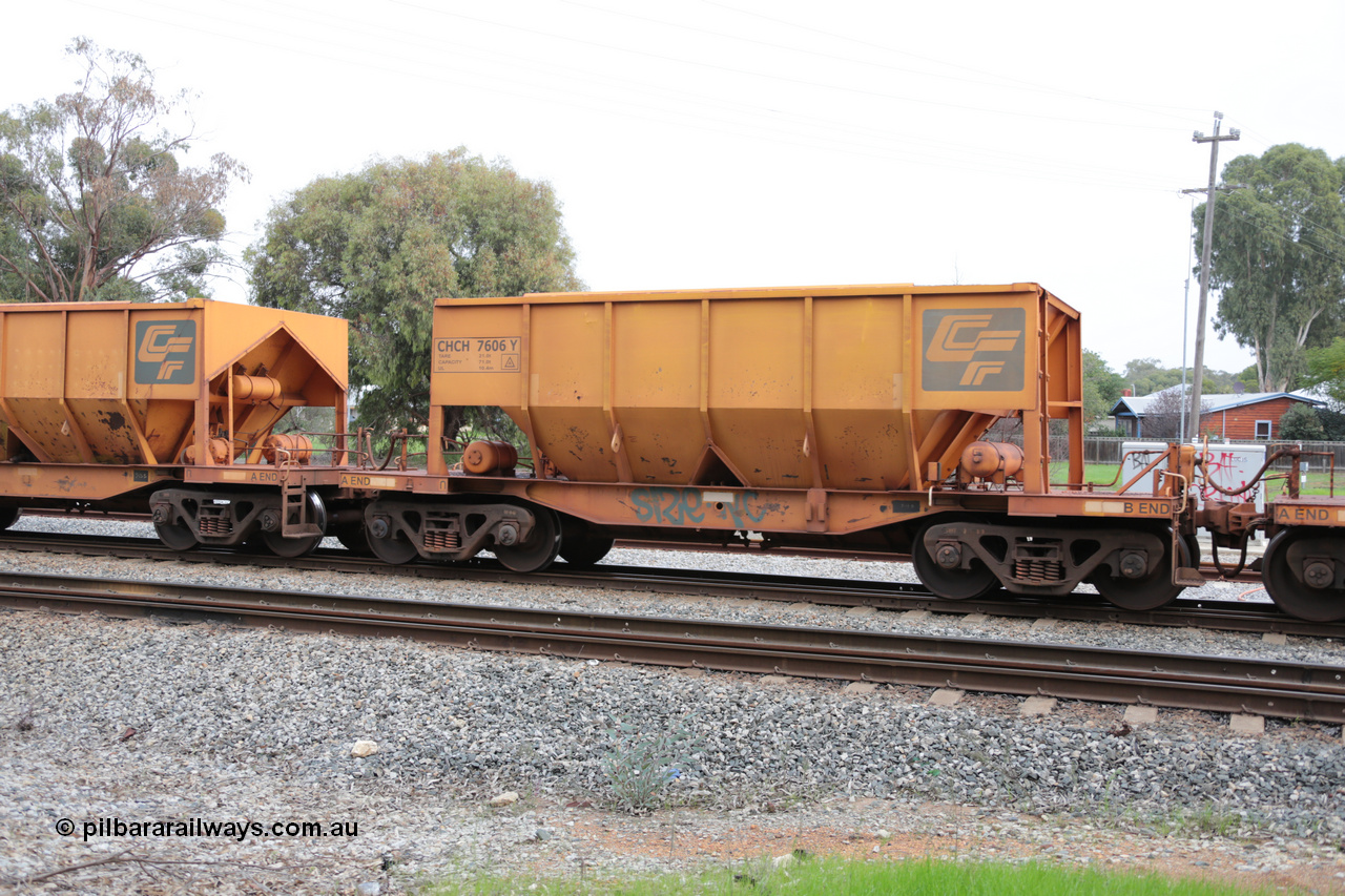 140601 4485
Woodbridge, empty Carina bound iron ore train #1035, CFCLA leased CHCH type waggon CHCH 7606 these waggons were rebuilt between 2010 and 2012 by Bluebird Rail Operations SA from former Goldsworthy Mining hopper waggons originally built by Tomlinson WA and Scotts of Ipswich Qld back in the 60's to early 80's. 1st June 2014.
Keywords: CHCH-type;CHCH7606;Bluebird-Rail-Operations-SA;2010/201-6;