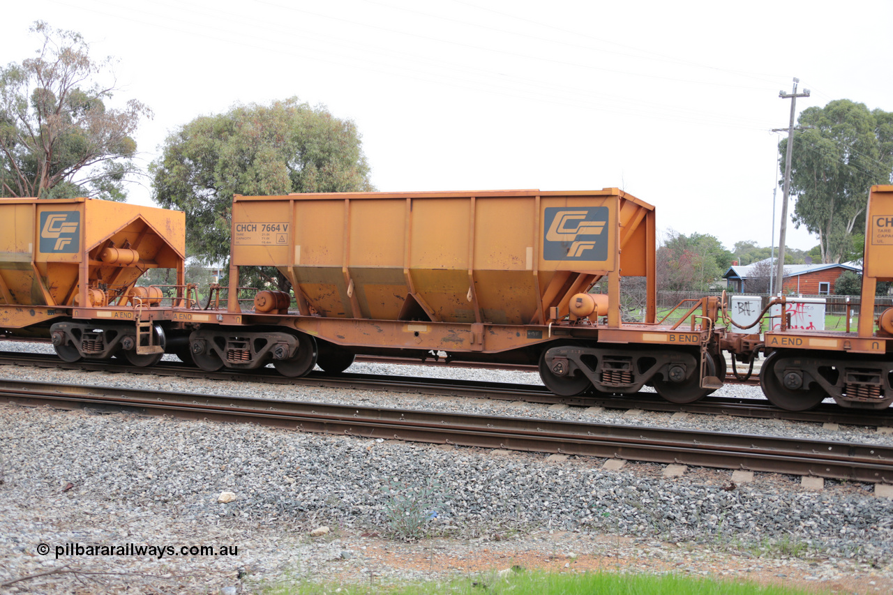 140601 4486
Woodbridge, empty Carina bound iron ore train #1035, CFCLA leased CHCH type waggon CHCH 7664 these waggons were rebuilt between 2010 and 2012 by Bluebird Rail Operations SA from former Goldsworthy Mining hopper waggons originally built by Tomlinson WA and Scotts of Ipswich Qld back in the 60's to early 80's. 1st June 2014.
Keywords: CHCH-type;CHCH7664;Bluebird-Rail-Operations-SA;2010/201-64;