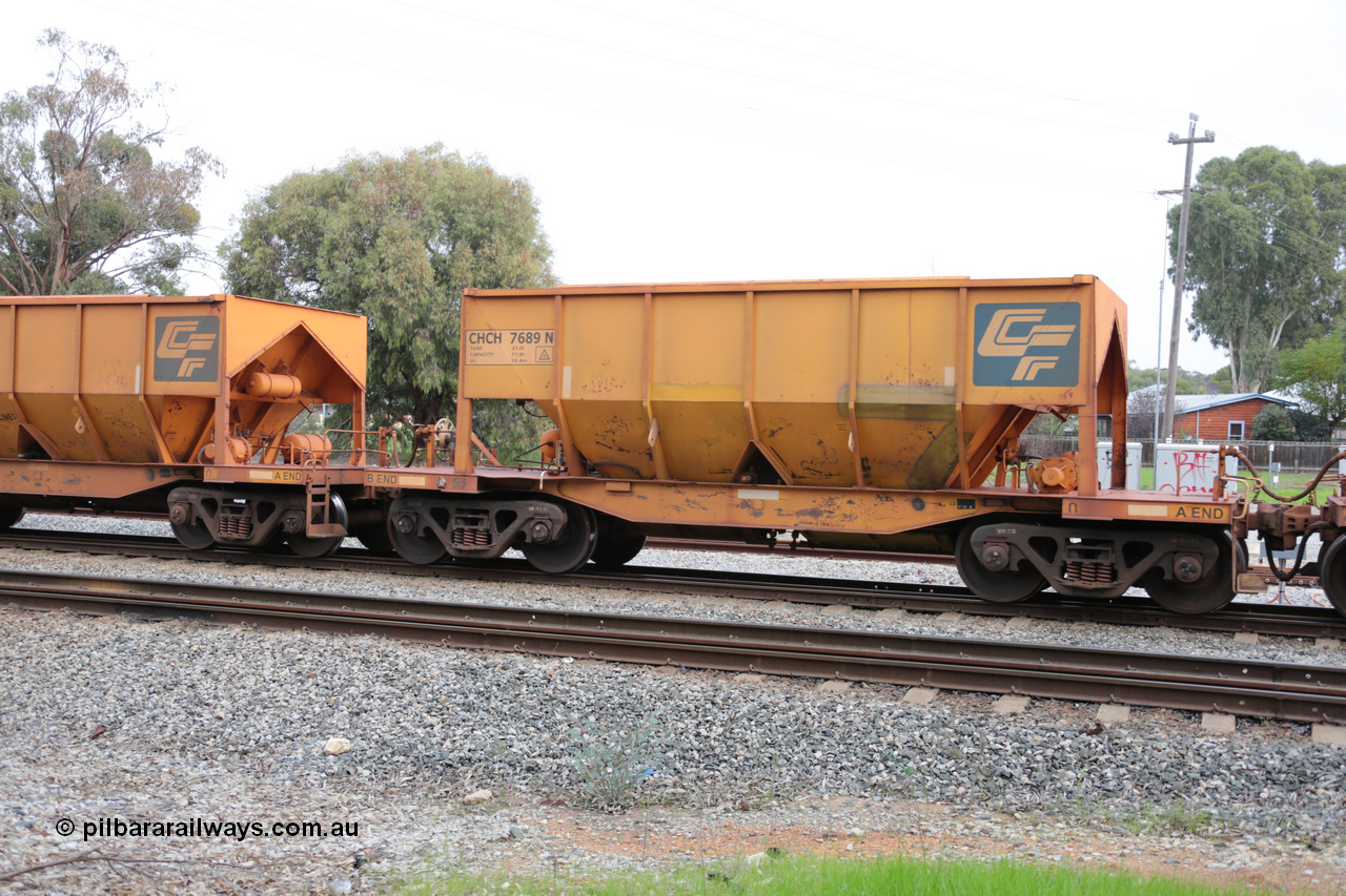 140601 4487
Woodbridge, empty Carina bound iron ore train #1035, CFCLA leased CHCH type waggon CHCH 7689 these waggons were rebuilt between 2010 and 2012 by Bluebird Rail Operations SA from former Goldsworthy Mining hopper waggons originally built by Tomlinson WA and Scotts of Ipswich Qld back in the 60's to early 80's. 1st June 2014.
Keywords: CHCH-type;CHCH7689;Bluebird-Rail-Operations-SA;2010/201-89;