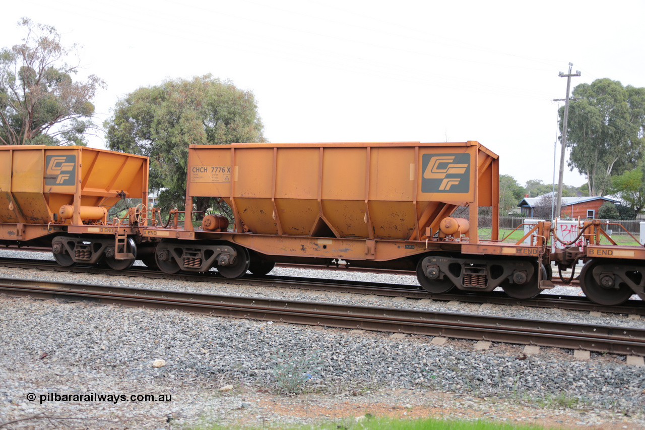 140601 4489
Woodbridge, empty Carina bound iron ore train #1035, CFCLA leased CHCH type waggon CHCH 7776 these waggons were rebuilt between 2010 and 2012 by Bluebird Rail Operations SA from former Goldsworthy Mining hopper waggons originally built by Tomlinson WA and Scotts of Ipswich Qld back in the 60's to early 80's. 1st June 2014.
Keywords: CHCH-type;CHCH7776;Bluebird-Rail-Operations-SA;2010/201-176;