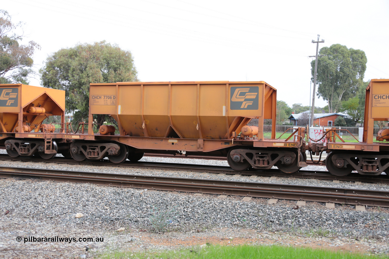 140601 4494
Woodbridge, empty Carina bound iron ore train #1035, CFCLA leased CHCH type waggon CHCH 7706 these waggons were rebuilt between 2010 and 2012 by Bluebird Rail Operations SA from former Goldsworthy Mining hopper waggons originally built by Tomlinson WA and Scotts of Ipswich Qld back in the 60's to early 80's. 1st June 2014.
Keywords: CHCH-type;CHCH7706;Bluebird-Rail-Operations-SA;2010/201-106;