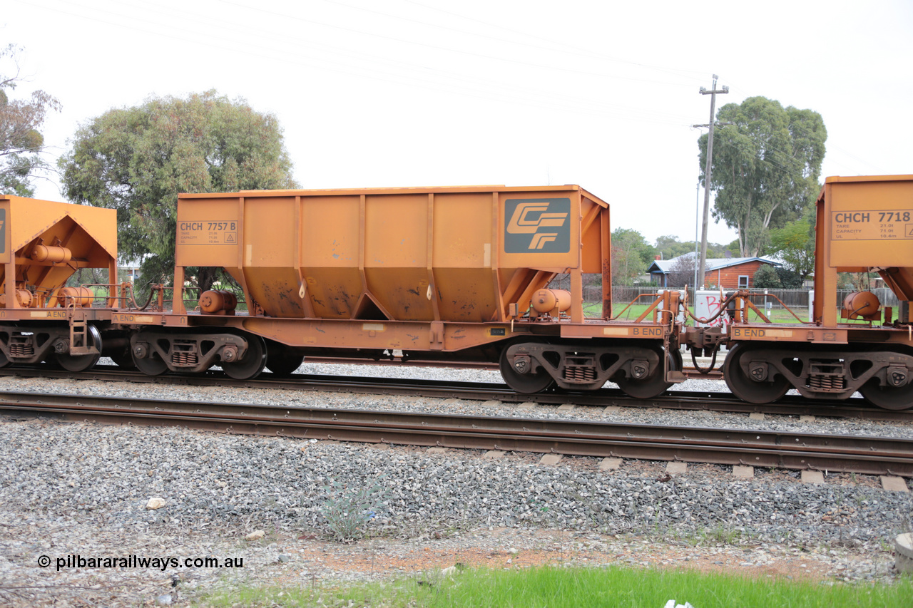 140601 4496
Woodbridge, empty Carina bound iron ore train #1035, CFCLA leased CHCH type waggon CHCH 7757 these waggons were rebuilt between 2010 and 2012 by Bluebird Rail Operations SA from former Goldsworthy Mining hopper waggons originally built by Tomlinson WA and Scotts of Ipswich Qld back in the 60's to early 80's. 1st June 2014.
Keywords: CHCH-type;CHCH7757;Bluebird-Rail-Operations-SA;2010/201-157;