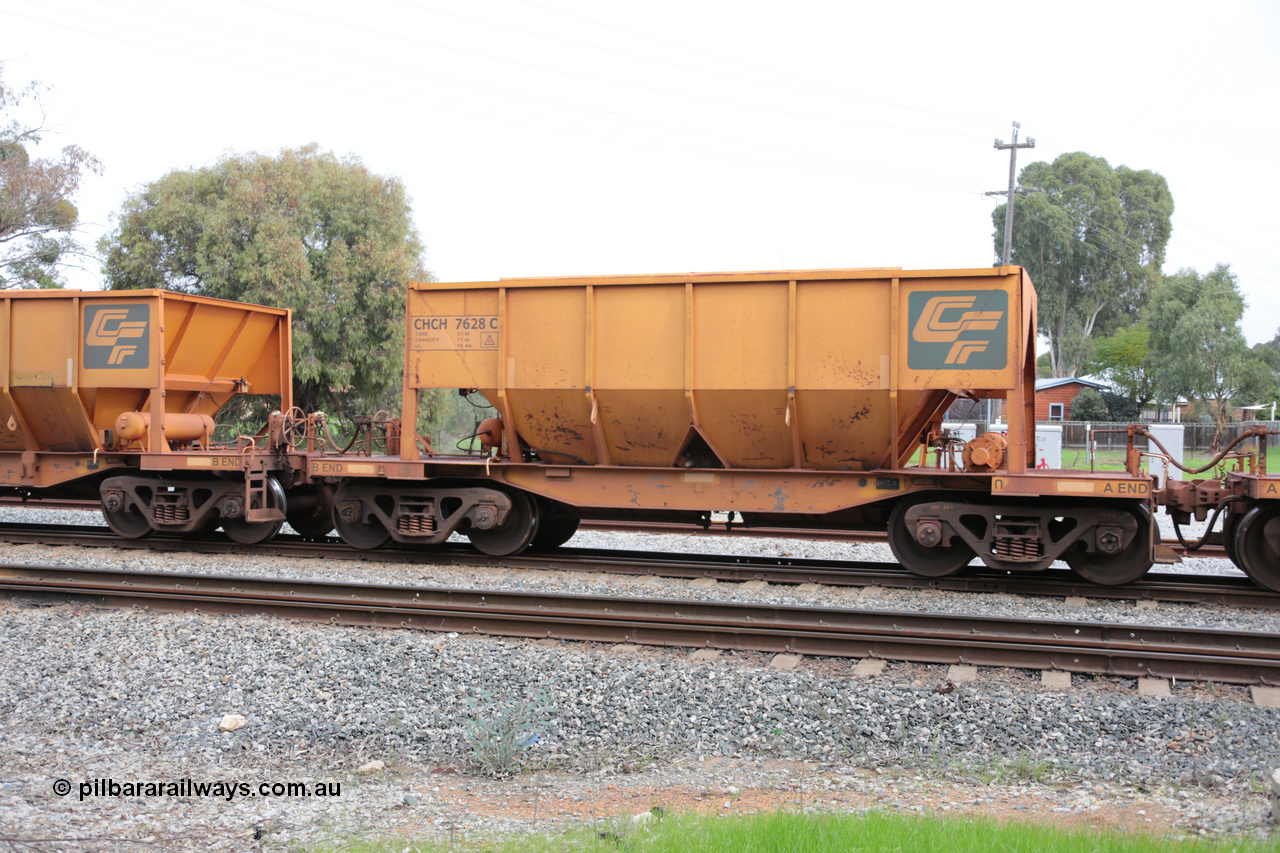 140601 4500
Woodbridge, empty Carina bound iron ore train #1035, CFCLA leased CHCH type waggon CHCH 7628 these waggons were rebuilt between 2010 and 2012 by Bluebird Rail Operations SA from former Goldsworthy Mining hopper waggons originally built by Tomlinson WA and Scotts of Ipswich Qld back in the 60's to early 80's. 1st June 2014.
Keywords: CHCH-type;CHCH7628;Bluebird-Rail-Operations-SA;2010/201-28;