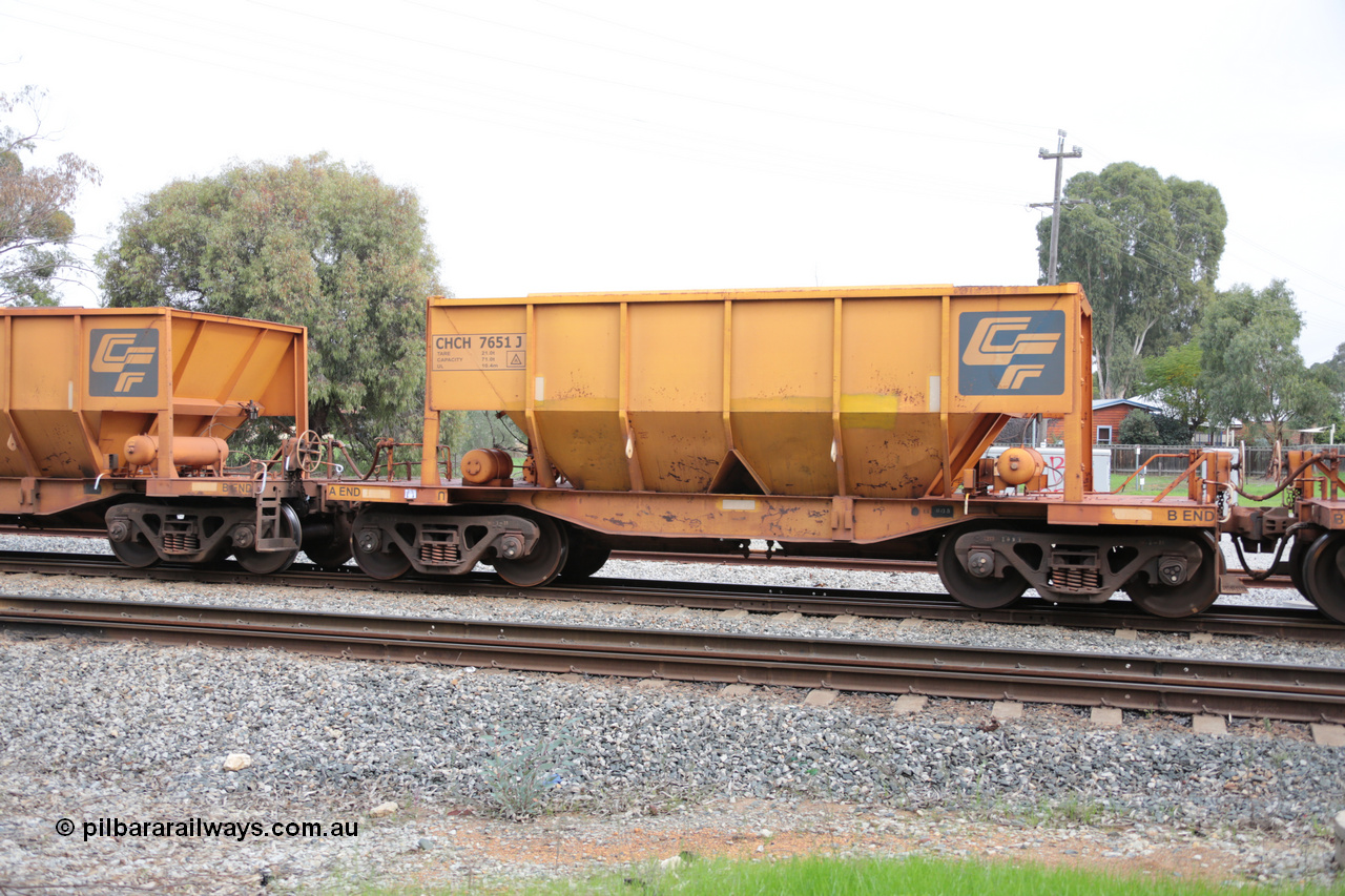 140601 4506
Woodbridge, empty Carina bound iron ore train #1035, CFCLA leased CHCH type waggon CHCH 7651 these waggons were rebuilt between 2010 and 2012 by Bluebird Rail Operations SA from former Goldsworthy Mining hopper waggons originally built by Tomlinson WA and Scotts of Ipswich Qld back in the 60's to early 80's. 1st June 2014.
Keywords: CHCH-type;CHCH7651;Bluebird-Rail-Operations-SA;2010/201-51;