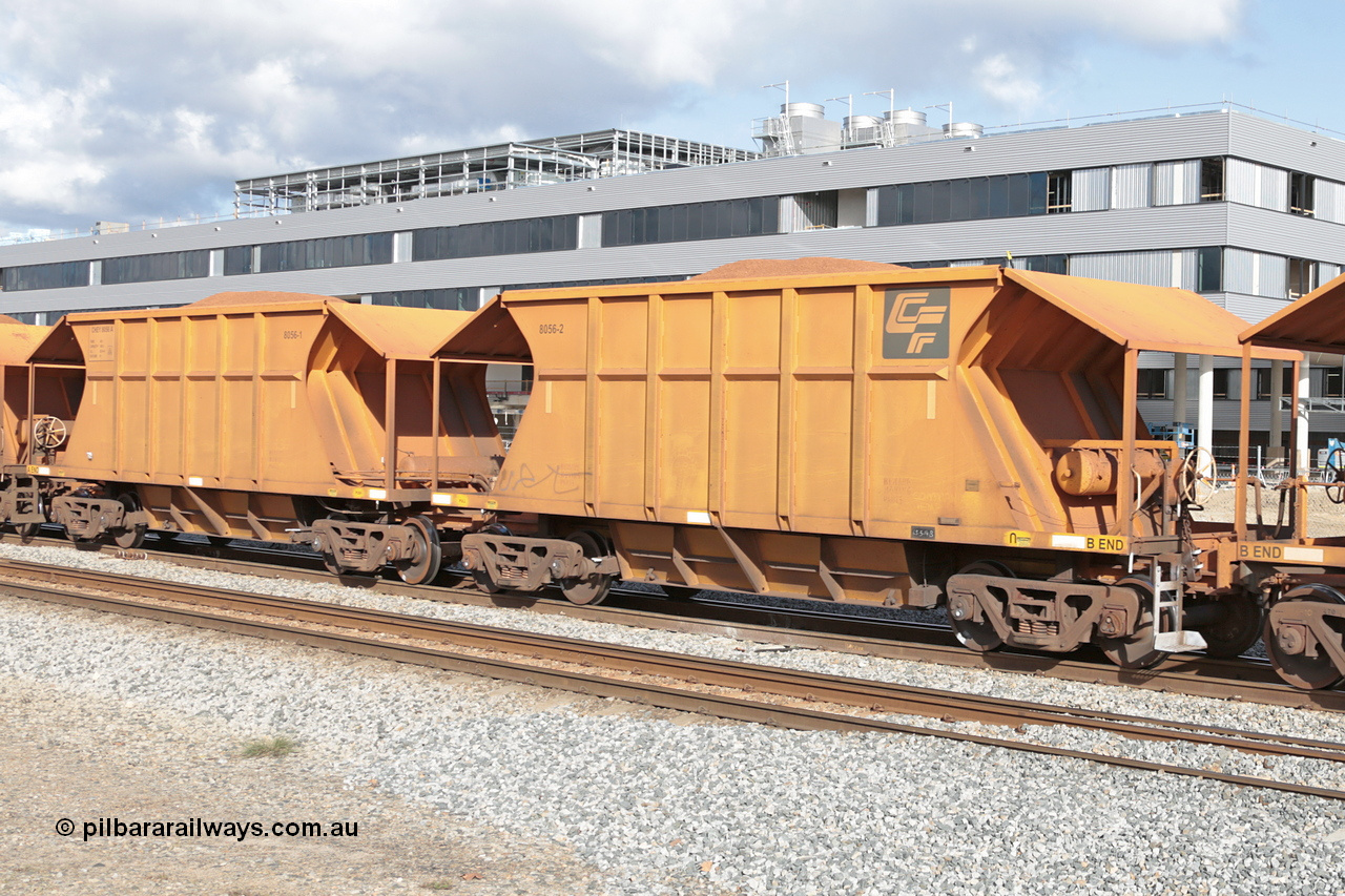 140601 4627
Midland, loaded iron ore train #1030 heading to Kwinana, CFCLA leased CHEY type waggon CHEY 8056 one pair of 120 bar coupled pairs built by Bluebird Rail Operations SA in 2011-12. 1st June 2014.
Keywords: CHEY-type;CHEY8056;Bluebird-Rail-Operations-SA;2011/120-56;