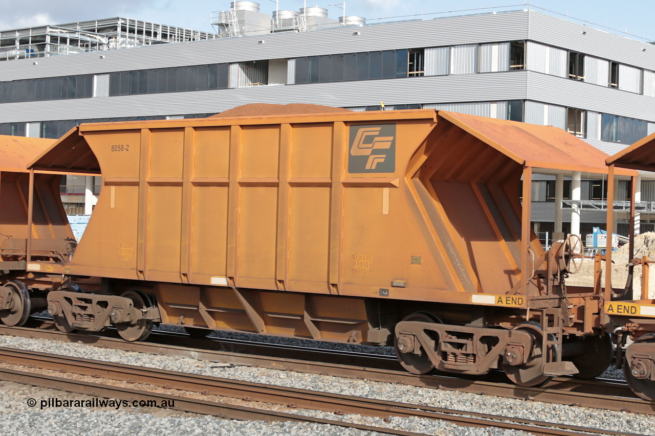 140601 4633
Midland, loaded iron ore train #1030 heading to Kwinana, CFCLA leased CHEY type waggon CHEY 8058-2 part of a pair of 120 sets built by Bluebird Rail Operations SA in 2011-12. 1st June 2014.
Keywords: CHEY-type;CHEY8058;Bluebird-Rail-Operations-SA;2011/120-58;