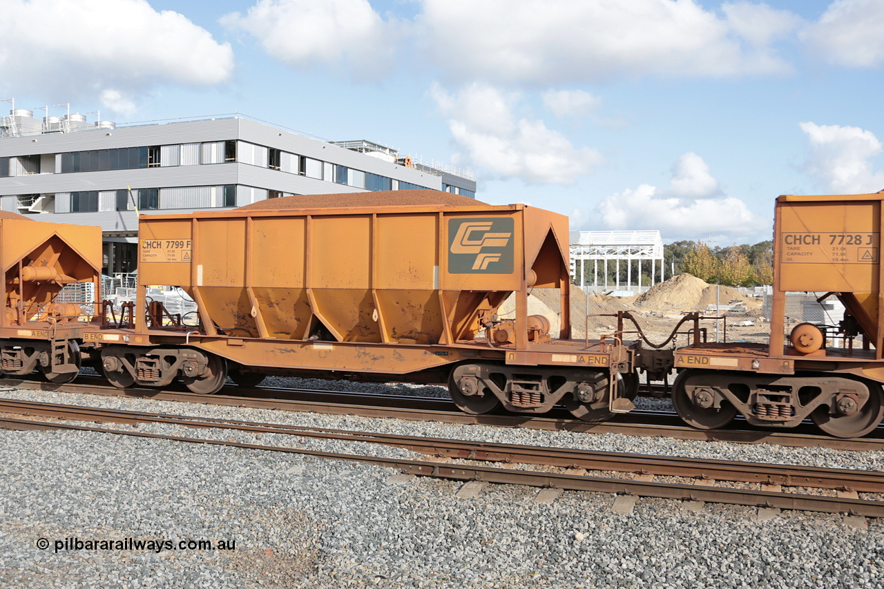 140601 4638
Midland, loaded iron ore train #1030 heading to Kwinana, CFCLA leased CHCH type waggon CHCH 7799 these waggons were rebuilt between 2010 and 2012 by Bluebird Rail Operations SA from former Goldsworthy Mining hopper waggons originally built by Tomlinson WA and Scotts of Ipswich Qld back in the 60's to early 80's. 1st June 2014.
Keywords: CHCH-type;CHCH7799;Bluebird-Rail-Operations-SA;2010/201-199;