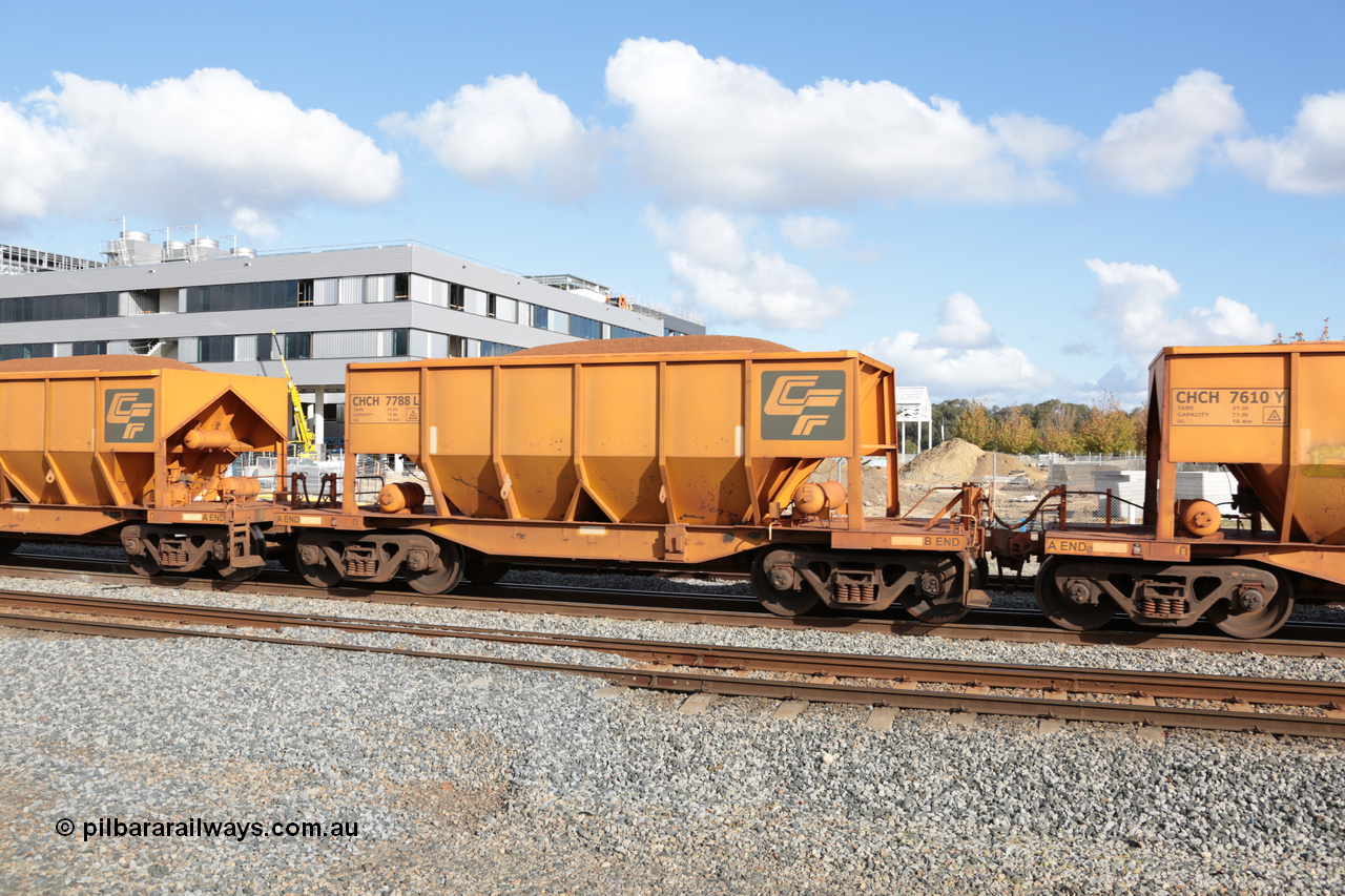 140601 4644
Midland, loaded iron ore train #1030 heading to Kwinana, CFCLA leased CHCH type waggon CHCH 7788 these waggons were rebuilt between 2010 and 2012 by Bluebird Rail Operations SA from former Goldsworthy Mining hopper waggons originally built by Tomlinson WA and Scotts of Ipswich Qld back in the 60's to early 80's. 1st June 2014.
Keywords: CHCH-type;CHCH7788;Bluebird-Rail-Operations-SA;2010/201-188;