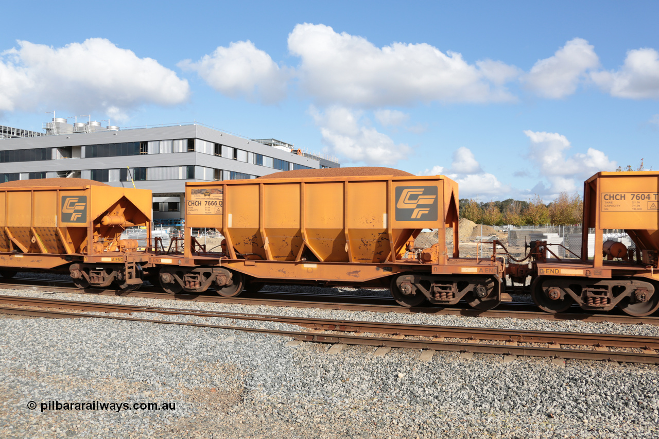 140601 4647
Midland, loaded iron ore train #1030 heading to Kwinana, CFCLA leased CHCH type waggon CHCH 7666 these waggons were rebuilt between 2010 and 2012 by Bluebird Rail Operations SA from former Goldsworthy Mining hopper waggons originally built by Tomlinson WA and Scotts of Ipswich Qld back in the 60's to early 80's. 1st June 2014.
Keywords: CHCH-type;CHCH7666;Bluebird-Rail-Operations-SA;2010/201-66;