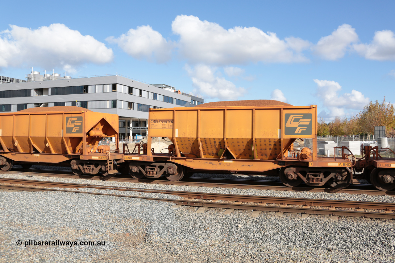 140601 4648
Midland, loaded iron ore train #1030 heading to Kwinana, CFCLA leased CHCH type waggon CHCH 7674 these waggons were rebuilt between 2010 and 2012 by Bluebird Rail Operations SA from former Goldsworthy Mining hopper waggons originally built by Tomlinson WA and Scotts of Ipswich Qld back in the 60's to early 80's. 1st June 2014.
Keywords: CHCH-type;CHCH7674;Bluebird-Rail-Operations-SA;2010/201-74;