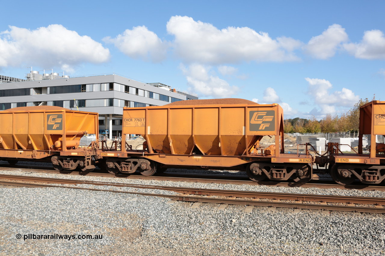 140601 4649
Midland, loaded iron ore train #1030 heading to Kwinana, CFCLA leased CHCH type waggon CHCH 7763 these waggons were rebuilt between 2010 and 2012 by Bluebird Rail Operations SA from former Goldsworthy Mining hopper waggons originally built by Tomlinson WA and Scotts of Ipswich Qld back in the 60's to early 80's. 1st June 2014.
Keywords: CHCH-type;CHCH7763;Bluebird-Rail-Operations-SA;2010/201-163;