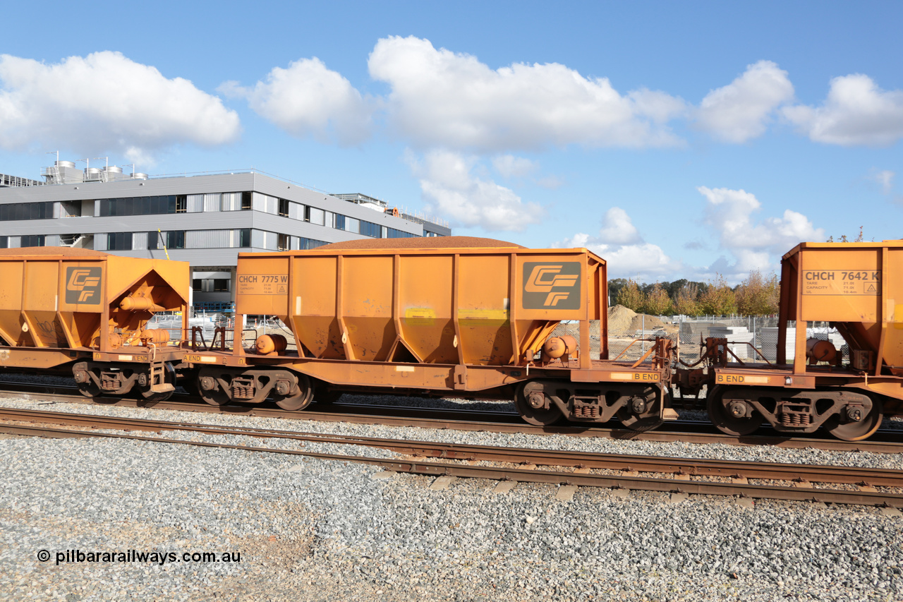 140601 4657
Midland, loaded iron ore train #1030 heading to Kwinana, CFCLA leased CHCH type waggon CHCH 7775 these waggons were rebuilt between 2010 and 2012 by Bluebird Rail Operations SA from former Goldsworthy Mining hopper waggons originally built by Tomlinson WA and Scotts of Ipswich Qld back in the 60's to early 80's. 1st June 2014.
Keywords: CHCH-type;CHCH7775;Bluebird-Rail-Operations-SA;2010/201-175;