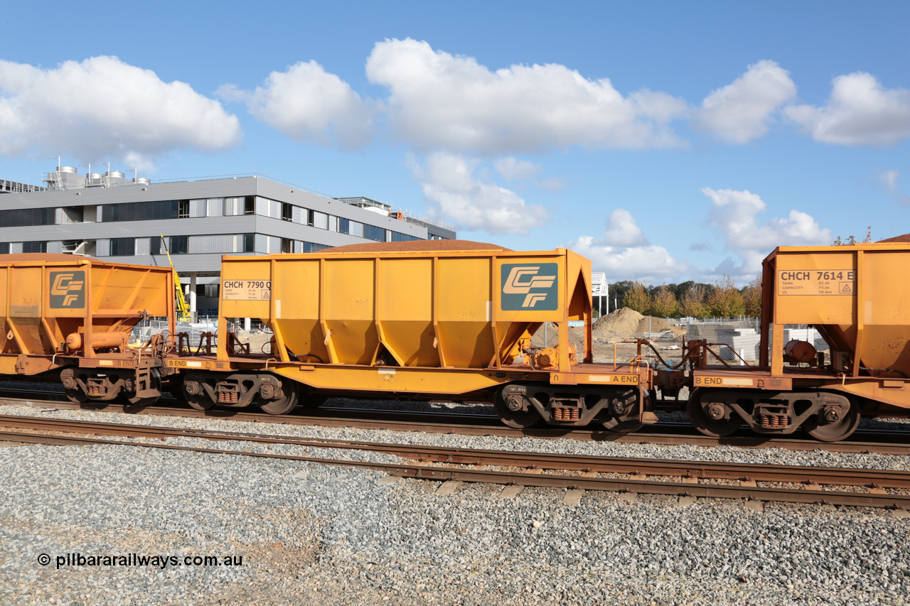 140601 4661
Midland, loaded iron ore train #1030 heading to Kwinana, CFCLA leased CHCH type waggon CHCH 7790 these waggons were rebuilt between 2010 and 2012 by Bluebird Rail Operations SA from former Goldsworthy Mining hopper waggons originally built by Tomlinson WA and Scotts of Ipswich Qld back in the 60's to early 80's. 1st June 2014.
Keywords: CHCH-type;CHCH7790;Bluebird-Rail-Operations-SA;2010/201-190;