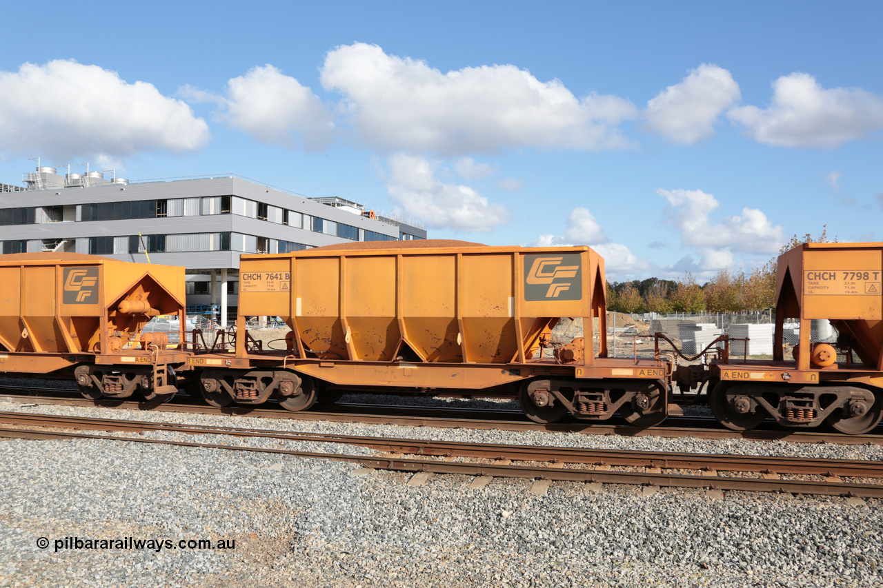 140601 4676
Midland, loaded iron ore train #1030 heading to Kwinana, CFCLA leased CHCH type waggon CHCH 7641 these waggons were rebuilt between 2010 and 2012 by Bluebird Rail Operations SA from former Goldsworthy Mining hopper waggons originally built by Tomlinson WA and Scotts of Ipswich Qld back in the 60's to early 80's. 1st June 2014.
Keywords: CHCH-type;CHCH7641;Bluebird-Rail-Operations-SA;2010/201-41;