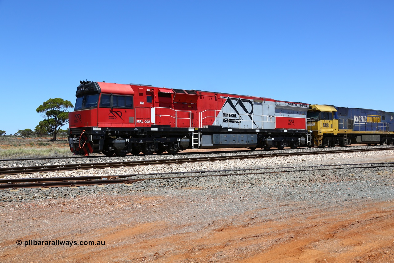 190107 0479
Parkeston, Mineral Resources MRL class loco MRL 002 'Spirit of Yilgarn' with serial R-0113-03/14-505 a UGL Rail Broadmeadow NSW built GE model C44ACi in 2014 is pushed back along the loop to as the power consist of Pacific National NR 60 and NR 8 runs around the waggon rake.
Keywords: MRL-class;MRL002;R-0113-03/14-505;UGL-Rail-Broadmeadow-NSW;GE;C44aci;