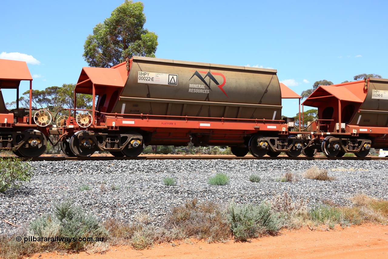 190107 0563
Binduli, on empty Mineral Resources Ltd iron ore train service from Esperance to Koolyanobbing 2034 with MRL's MHPY type iron ore waggon MHPY 00022 built by CSR Yangtze Co China serial 2014/382-22 in 2014 as a batch of 382 units, these bottom discharge hopper waggons are operated in 'married' pairs.
Keywords: MHPY-type;MHPY00022;2014/382-22;CSR-Yangtze-Rolling-Stock-Co-China;