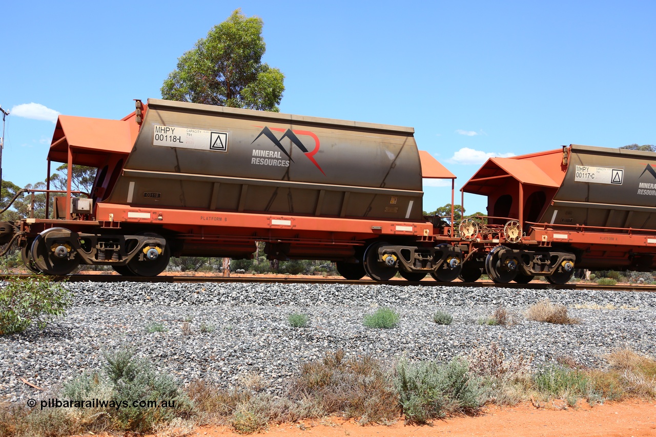 190107 0610
Binduli, on empty Mineral Resources Ltd iron ore train service from Esperance to Koolyanobbing 2034 with MRL's MHPY type iron ore waggon MHPY 00118 built by CSR Yangtze Co China serial 2014/382-118 in 2014 as a batch of 382 units, these bottom discharge hopper waggons are operated in 'married' pairs.
Keywords: MHPY-type;MHPY00118;2014/382-118;CSR-Yangtze-Rolling-Stock-Co-China;
