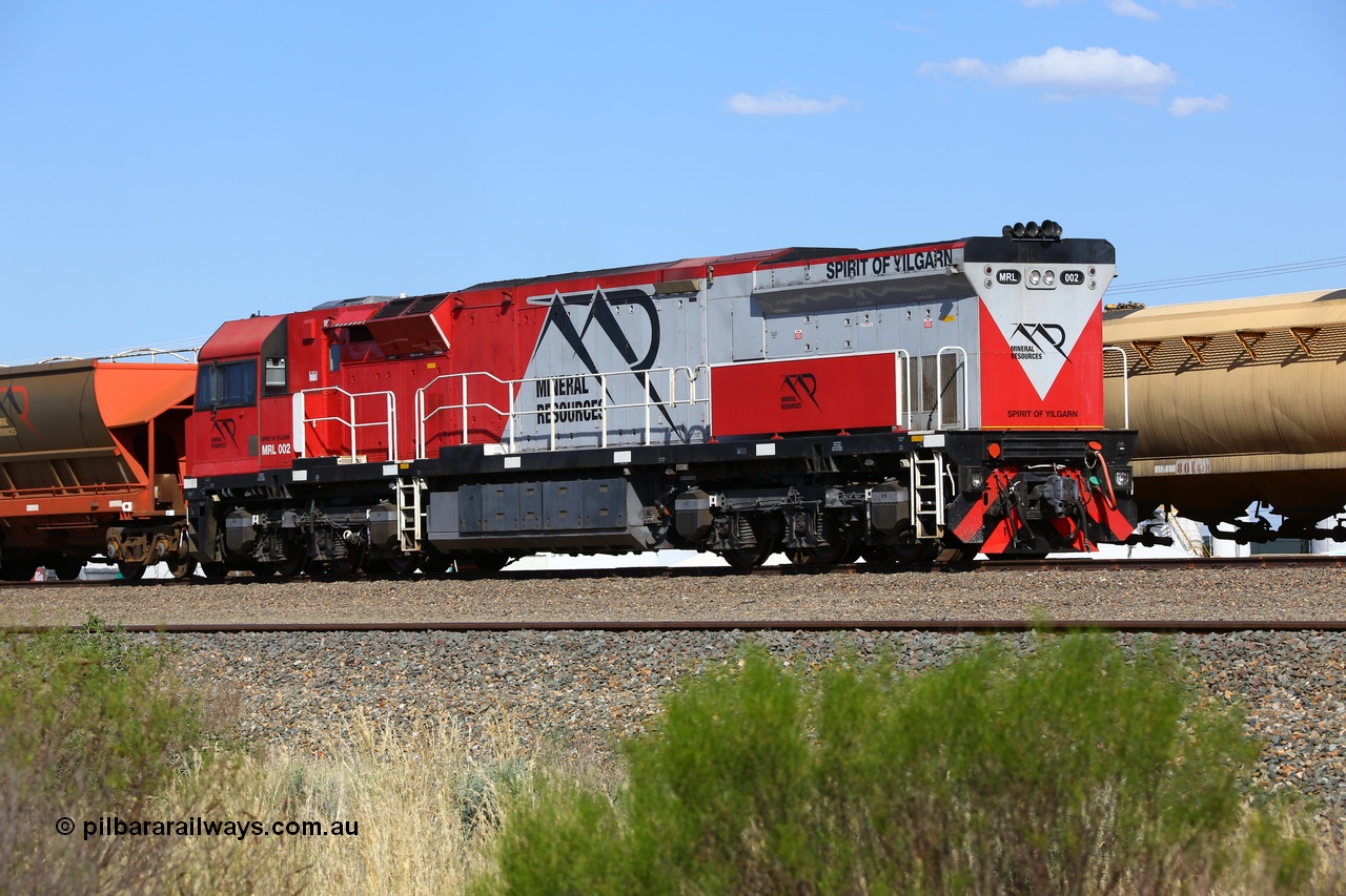 190107 0650
West Kalgoorlie, Mineral Resources MRL class loco MRL 002 'Spirit of Yilgarn' with serial R-0113-03/14-505 a UGL Rail Broadmeadow NSW built GE model C44ACi model locomotive sits on a rake of fuel waggons awaiting its' transfer run to Esperance on the overnight fuel train.
Keywords: MRL-class;MRL002;R-0113-03/14-505;UGL-Rail-Broadmeadow-NSW;GE;C44aci;