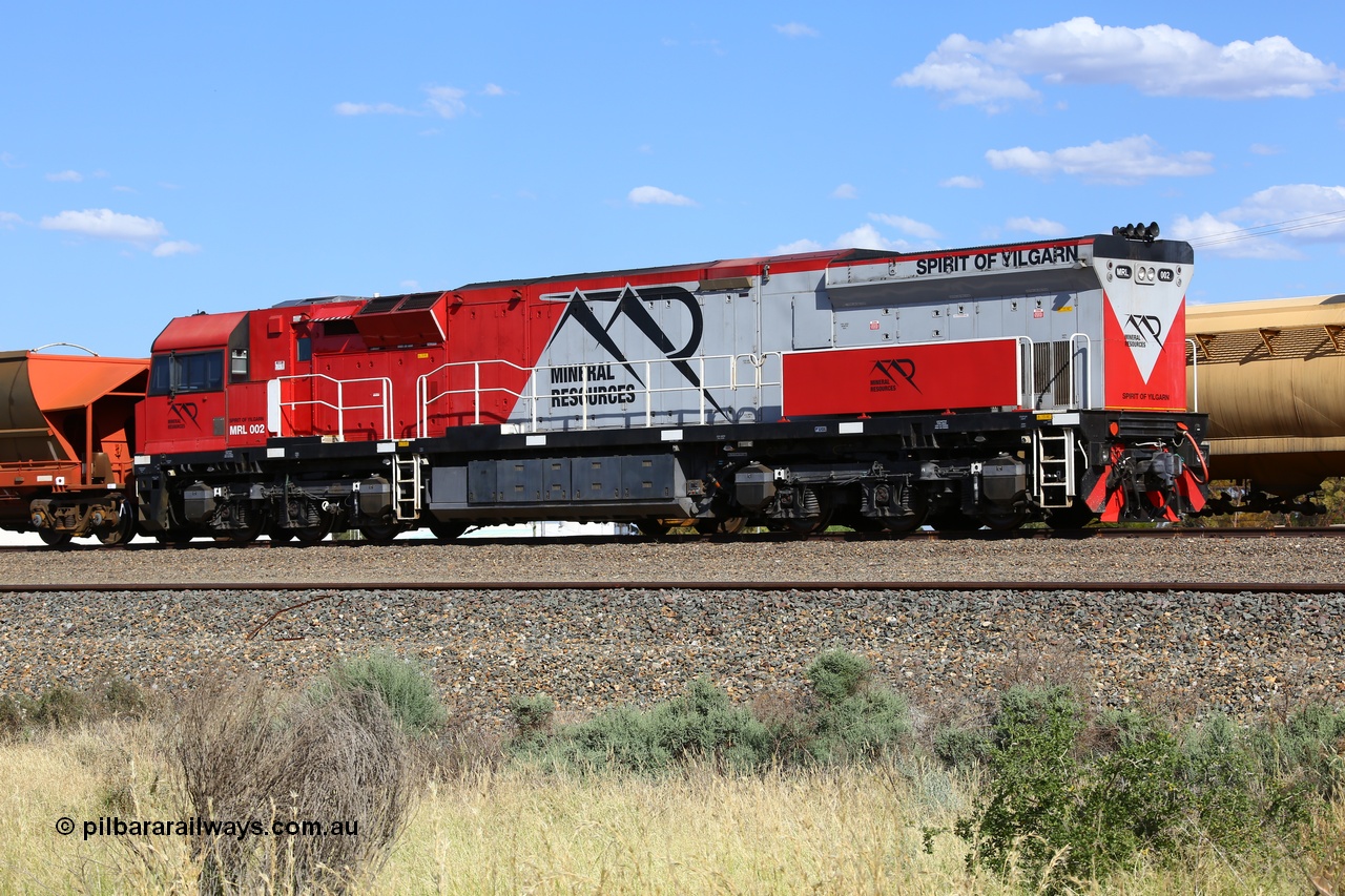 190107 0651
West Kalgoorlie, Mineral Resources MRL class loco MRL 002 'Spirit of Yilgarn' with serial R-0113-03/14-505 a UGL Rail Broadmeadow NSW built GE model C44ACi model locomotive sits on a rake of fuel waggons awaiting its' transfer run to Esperance on the overnight fuel train.
Keywords: MRL-class;MRL002;R-0113-03/14-505;UGL-Rail-Broadmeadow-NSW;GE;C44aci;