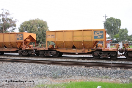 140601 4471
Woodbridge, empty Carina bound iron ore train #1035, CFCLA leased CHCH type waggon CHCH 7688 these waggons were rebuilt between 2010 and 2012 by Bluebird Rail Operations SA from former Goldsworthy Mining hopper waggons originally built by Tomlinson WA and Scotts of Ipswich Qld back in the 60's to early 80's. June 1, 2014.
Keywords: CHCH-type;CHCH7688;Bluebird-Rail-Operations-SA;2010/201-88;